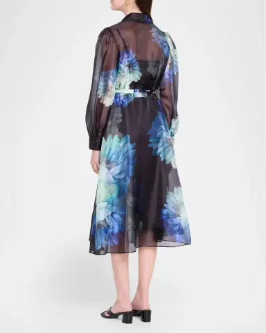 Elie Tahari Romy Floral Organza Self-Belt Midi Shirtdress | Thumbnail 3
