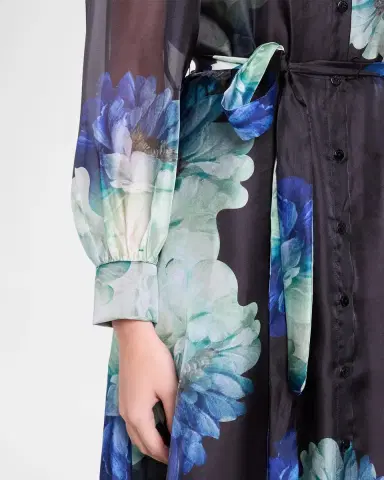 Elie Tahari Romy Floral Organza Self-Belt Midi Shirtdress | Thumbnail 5