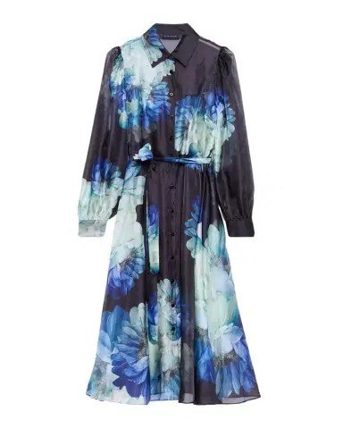 Elie Tahari Romy Floral Organza Self-Belt Midi Shirtdress | Thumbnail 1