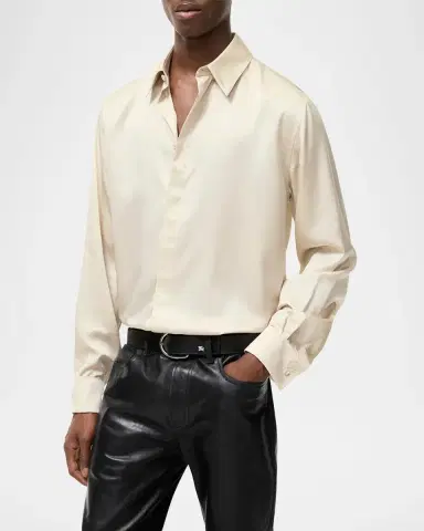 Burberry Men's Henry Silk French-Cuff Sport Shirt | Thumbnail 2