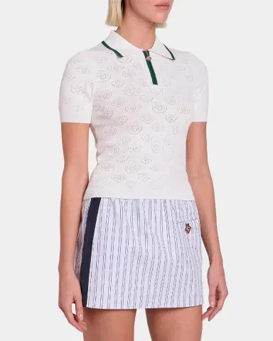 Casablanca Short-Sleeve Monogram Pointelle Knit Polo Shirt | Thumbnail 4
