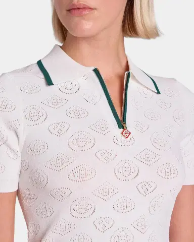 Casablanca Short-Sleeve Monogram Pointelle Knit Polo Shirt | Thumbnail 5