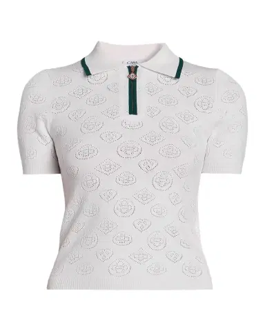 Casablanca Short-Sleeve Monogram Pointelle Knit Polo Shirt | Thumbnail 1