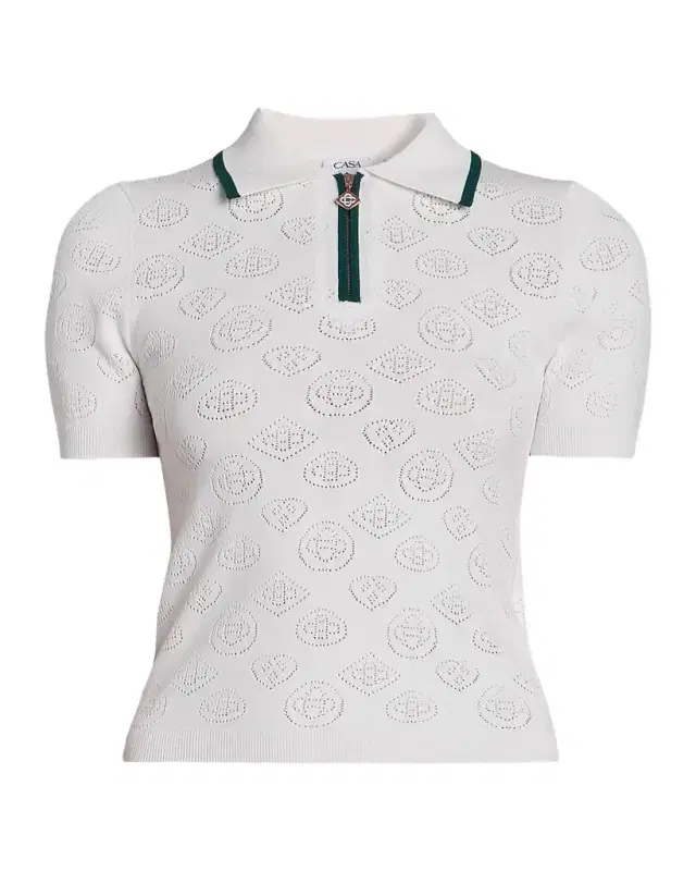 Casablanca Short-Sleeve Monogram Pointelle Knit Polo Shirt