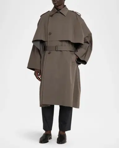Issey Miyake Men's Overlap Cotton-Blend Cape Coat | Thumbnail 4 Issey Miyake Men's Overlap Cotton-Blend Cape Coat | Thumbnail 4