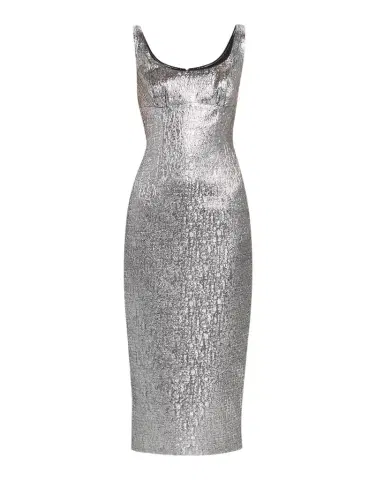 Roland Mouret Off-The-Shoulder Metallic Textured Jacquard Midi Dress | Thumbnail 1 Roland Mouret Off-The-Shoulder Metallic Textured Jacquard Midi Dress | Thumbnail 1