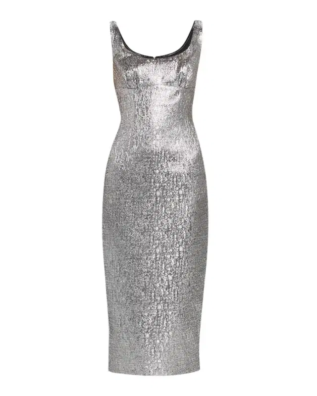 Roland Mouret Off-The-Shoulder Metallic Textured Jacquard Midi Dress
