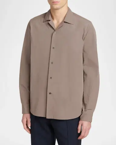 Jil Sander Men's Organic Cotton Notch Collar Button-Front Shirt | Thumbnail 4 Jil Sander Men's Organic Cotton Notch Collar Button-Front Shirt | Thumbnail 4