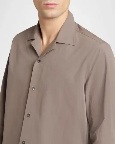 Jil Sander Men's Organic Cotton Notch Collar Button-Front Shirt | Thumbnail 5 Jil Sander Men's Organic Cotton Notch Collar Button-Front Shirt | Thumbnail 5