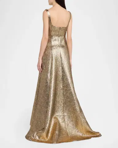 Roland Mouret Sleeveless Textured Metallic Jacquard A-Line Gown | Thumbnail 3 Roland Mouret Sleeveless Textured Metallic Jacquard A-Line Gown | Thumbnail 3