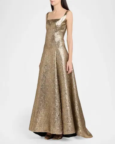 Roland Mouret Sleeveless Textured Metallic Jacquard A-Line Gown | Thumbnail 4 Roland Mouret Sleeveless Textured Metallic Jacquard A-Line Gown | Thumbnail 4