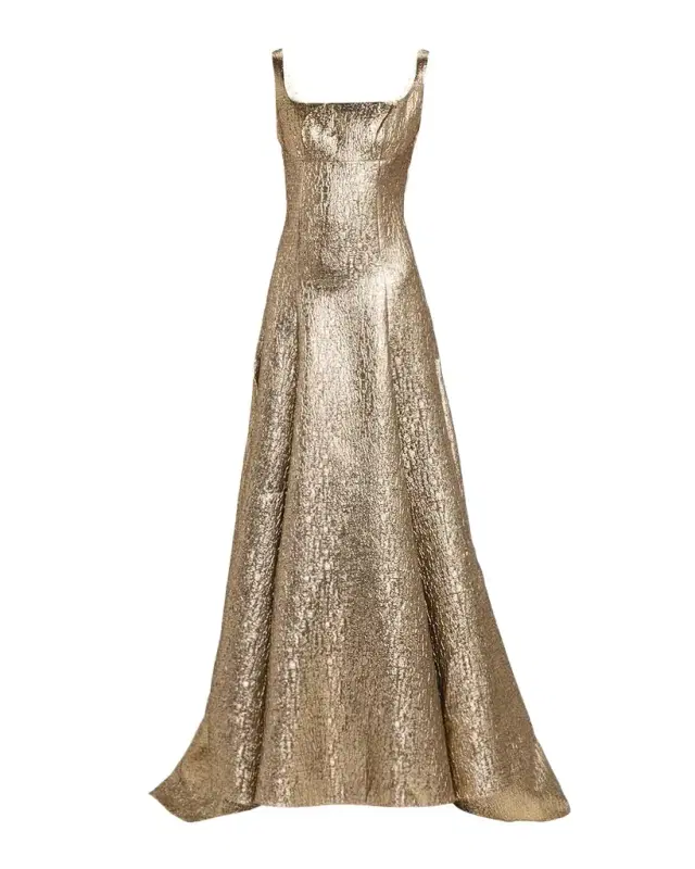Roland Mouret Sleeveless Textured Metallic Jacquard A-Line Gown