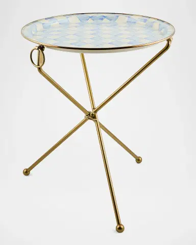 MacKenzie-Childs Sky Check Enamel Tilt Accent Table | Thumbnail 2 MacKenzie-Childs Sky Check Enamel Tilt Accent Table | Thumbnail 2