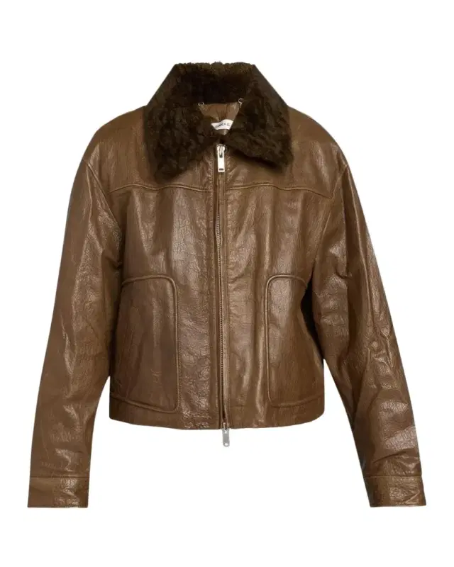 Simkhai Mel Textured Leather Bomber Jacket