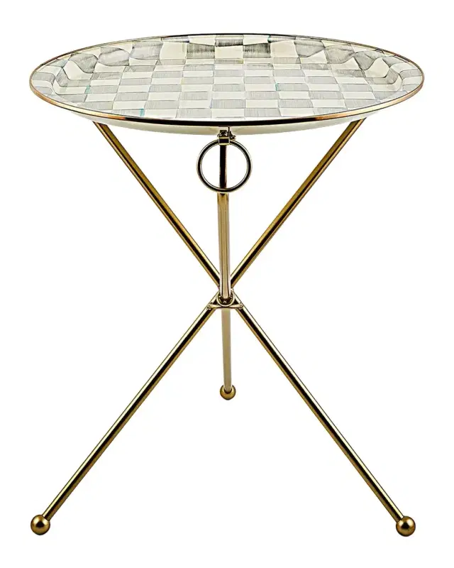MacKenzie-Childs Sterling Check Enamel Tilt Accent Table