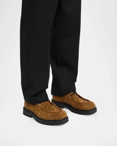 Bottega Veneta Men's Haddock Suede Moc-Toe Derby Shoes | Thumbnail 2 Bottega Veneta Men's Haddock Suede Moc-Toe Derby Shoes | Thumbnail 2