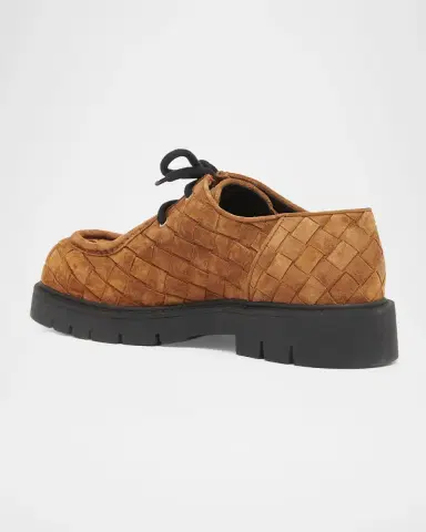 Bottega Veneta Men's Haddock Suede Moc-Toe Derby Shoes | Thumbnail 4 Bottega Veneta Men's Haddock Suede Moc-Toe Derby Shoes | Thumbnail 4