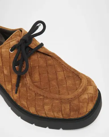 Bottega Veneta Men's Haddock Suede Moc-Toe Derby Shoes | Thumbnail 5 Bottega Veneta Men's Haddock Suede Moc-Toe Derby Shoes | Thumbnail 5