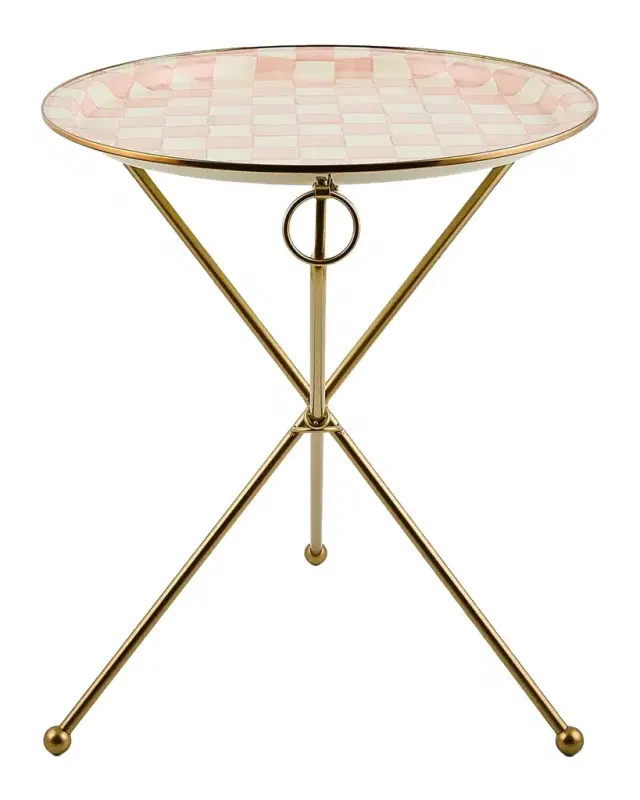 MacKenzie-Childs Rosy Check Enamel Tilt Accent Table