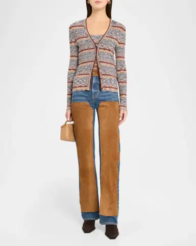 Veronica Beard Dylan High-Rise Suede-Panel Jeans | Thumbnail 2 Veronica Beard Dylan High-Rise Suede-Panel Jeans | Thumbnail 2