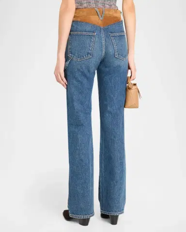 Veronica Beard Dylan High-Rise Suede-Panel Jeans | Thumbnail 3 Veronica Beard Dylan High-Rise Suede-Panel Jeans | Thumbnail 3