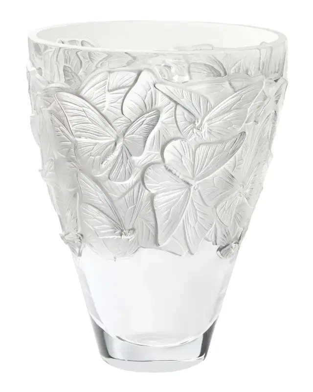 Lalique Papillons Large Clear Crystal Vase