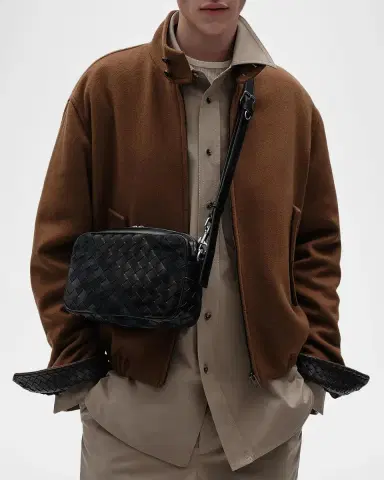 Bottega Veneta Men's Small Intrecciato Suede and Leather Camera Bag | Thumbnail 2 Bottega Veneta Men's Small Intrecciato Suede and Leather Camera Bag | Thumbnail 2