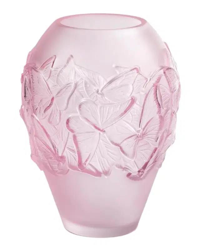 Lalique Papillons Medium Pink Crystal Vase