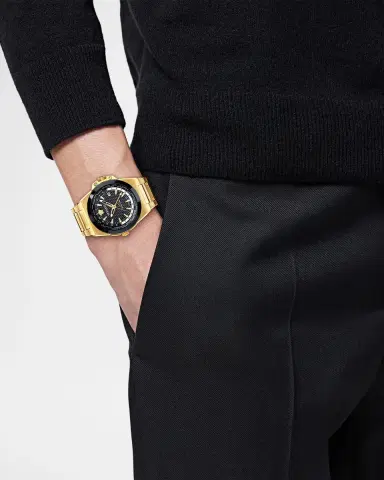 Versace Men's Greca Reaction GMT Gold-Tone IP Bracelet Watch, 44mm | Thumbnail 2