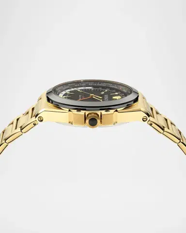 Versace Men's Greca Reaction GMT Gold-Tone IP Bracelet Watch, 44mm | Thumbnail 4