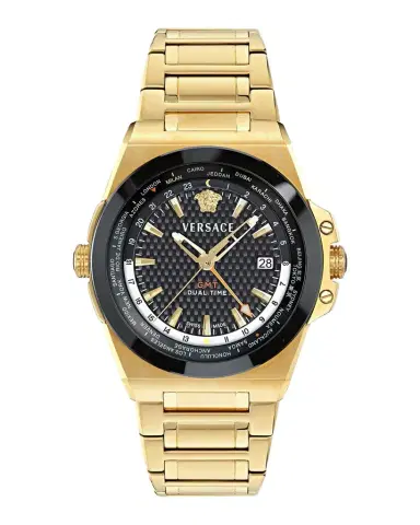 Versace Men's Greca Reaction GMT Gold-Tone IP Bracelet Watch, 44mm | Thumbnail 1