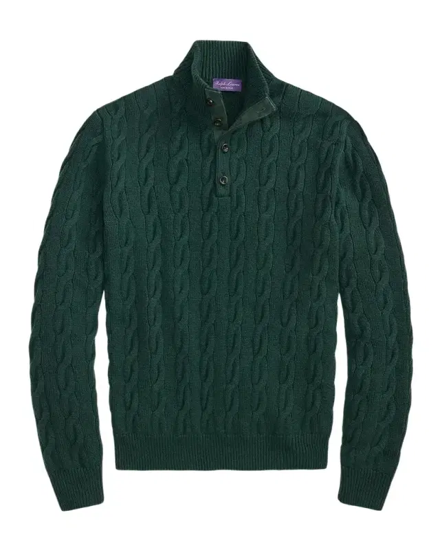 Ralph Lauren Purple Label Men's Cable-Knit Cashmere Mock Neck Sweater