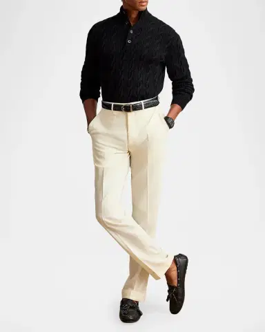 Ralph Lauren Purple Label Men's Cable-Knit Cashmere Mock Neck Sweater | Thumbnail 2