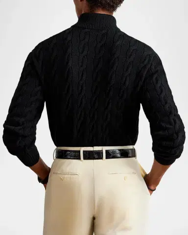 Ralph Lauren Purple Label Men's Cable-Knit Cashmere Mock Neck Sweater | Thumbnail 3