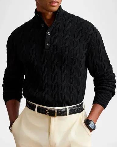 Ralph Lauren Purple Label Men's Cable-Knit Cashmere Mock Neck Sweater | Thumbnail 4