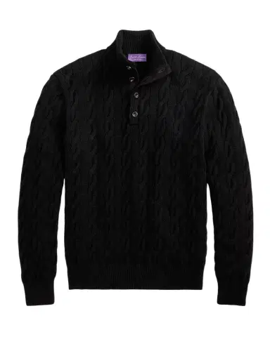 Ralph Lauren Purple Label Men's Cable-Knit Cashmere Mock Neck Sweater | Thumbnail 1