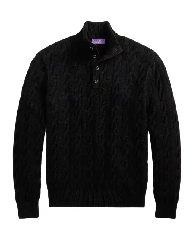 Ralph Lauren Purple Label Men's Cable-Knit Cashmere Mock Neck Sweater