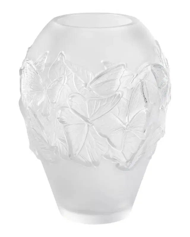 Lalique Papillons Medium Frosted Crystal Vase