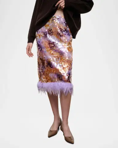 Staud Lark Sequined Feather-Hem Skirt | Thumbnail 4 Staud Lark Sequined Feather-Hem Skirt | Thumbnail 4