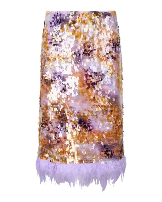 Staud Lark Sequined Feather-Hem Skirt