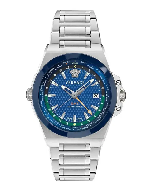 Versace Men's Greca Reaction GMT Stainless Steel Bracelet Watch, 44mm