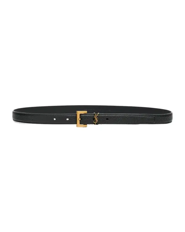 Saint Laurent YSL Grain Leather Skinny Belt
