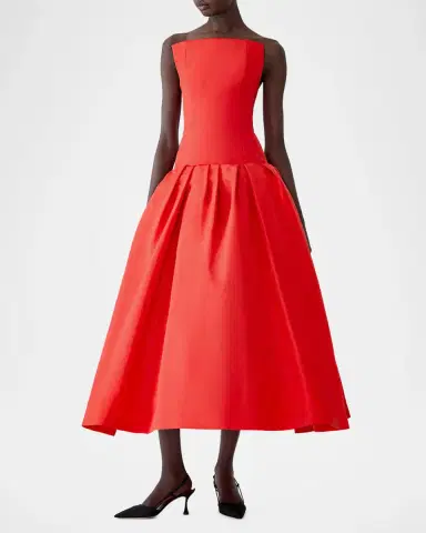 Carolina Herrera Strapless Drop-Waist Flared Silk Midi Dress | Thumbnail 2