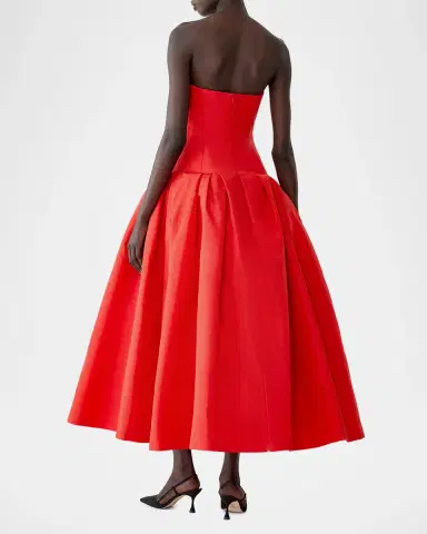 Carolina Herrera Strapless Drop-Waist Flared Silk Midi Dress | Thumbnail 3