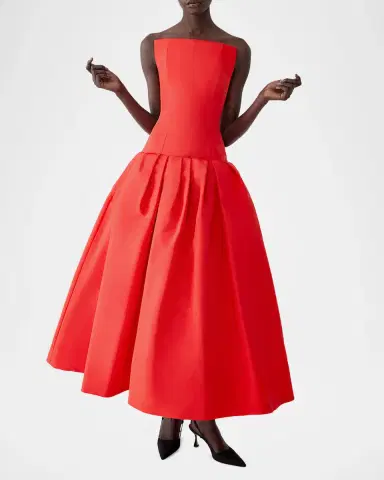 Carolina Herrera Strapless Drop-Waist Flared Silk Midi Dress | Thumbnail 4