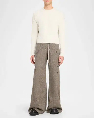 Rick Owens Men's Melange Wool Wide-Leg Drawstring Cargo Pants | Thumbnail 2 Rick Owens Men's Melange Wool Wide-Leg Drawstring Cargo Pants | Thumbnail 2