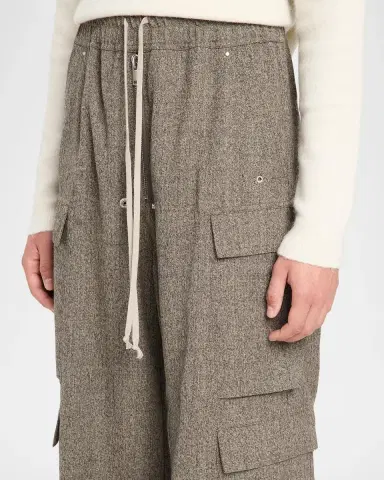 Rick Owens Men's Melange Wool Wide-Leg Drawstring Cargo Pants | Thumbnail 5 Rick Owens Men's Melange Wool Wide-Leg Drawstring Cargo Pants | Thumbnail 5