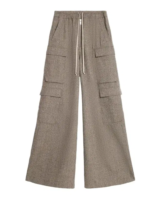 Rick Owens Men's Melange Wool Wide-Leg Drawstring Cargo Pants
