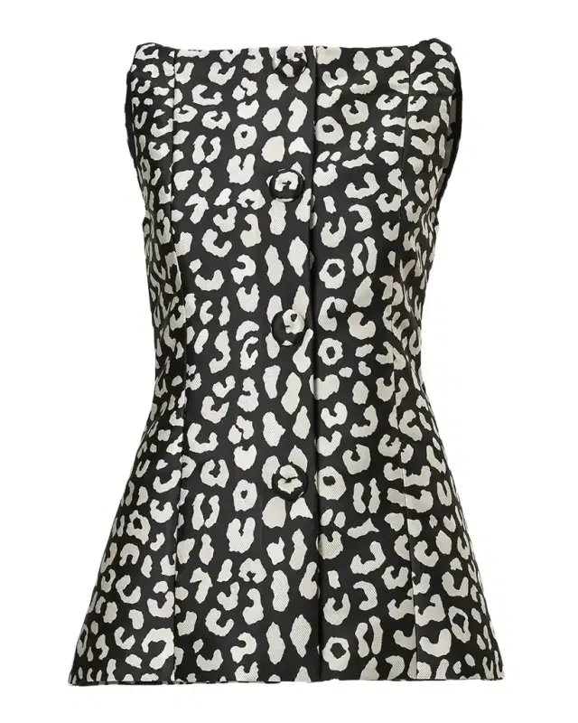 Carolina Herrera High-Neck Leopard Jacquard Single-Breasted Vest