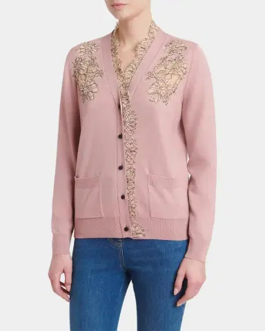 Valentino Garavani Scalloped Lace V-Neck Cardigan | Thumbnail 4